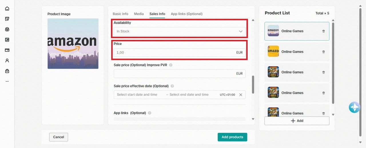 Заполнение полей Price, Link, Image